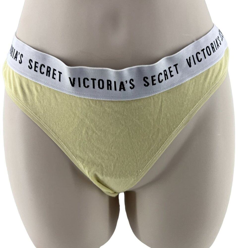Victoria's Secret Pale Yellow Logo Band Cotton Thong Panty Medium